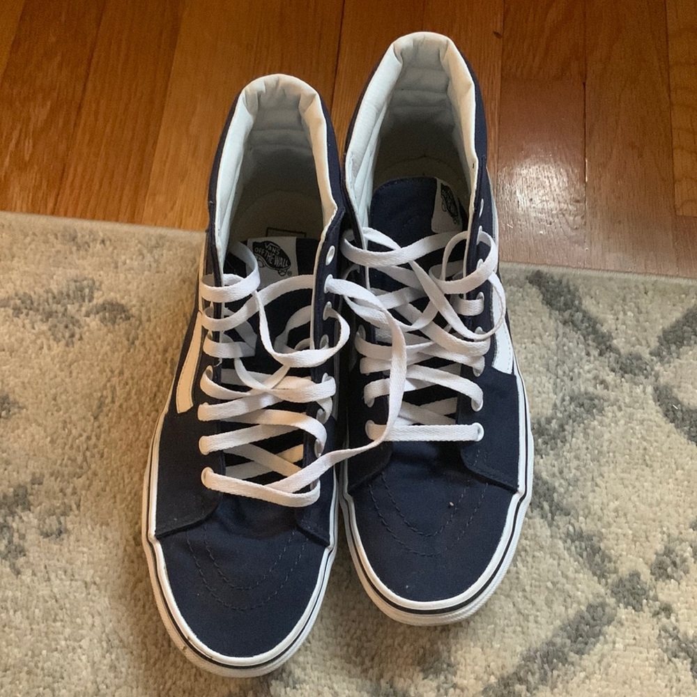 Size 10 Canvas Blue & True White Old Skool High-Top Vans